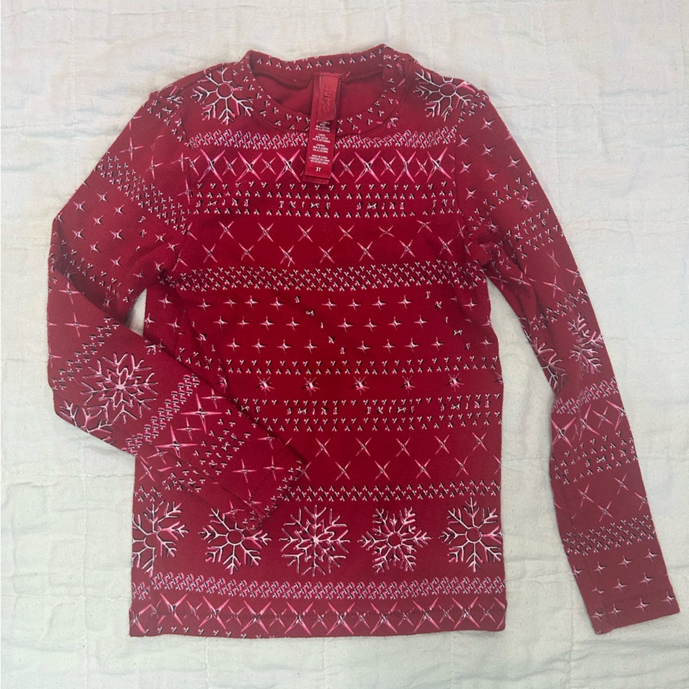Toddler Skims Red Snowflake Long Sleeve Thermal 3T
